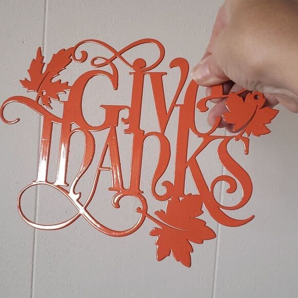 Orange "Give Thanks" Metal Wall Decor - Picture 1 of 4